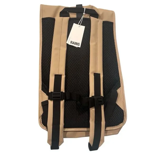 RAINS Rolltop Rucksack W3  Beige Sand Waterproof Backpack Laptop - Picture 9 of 11